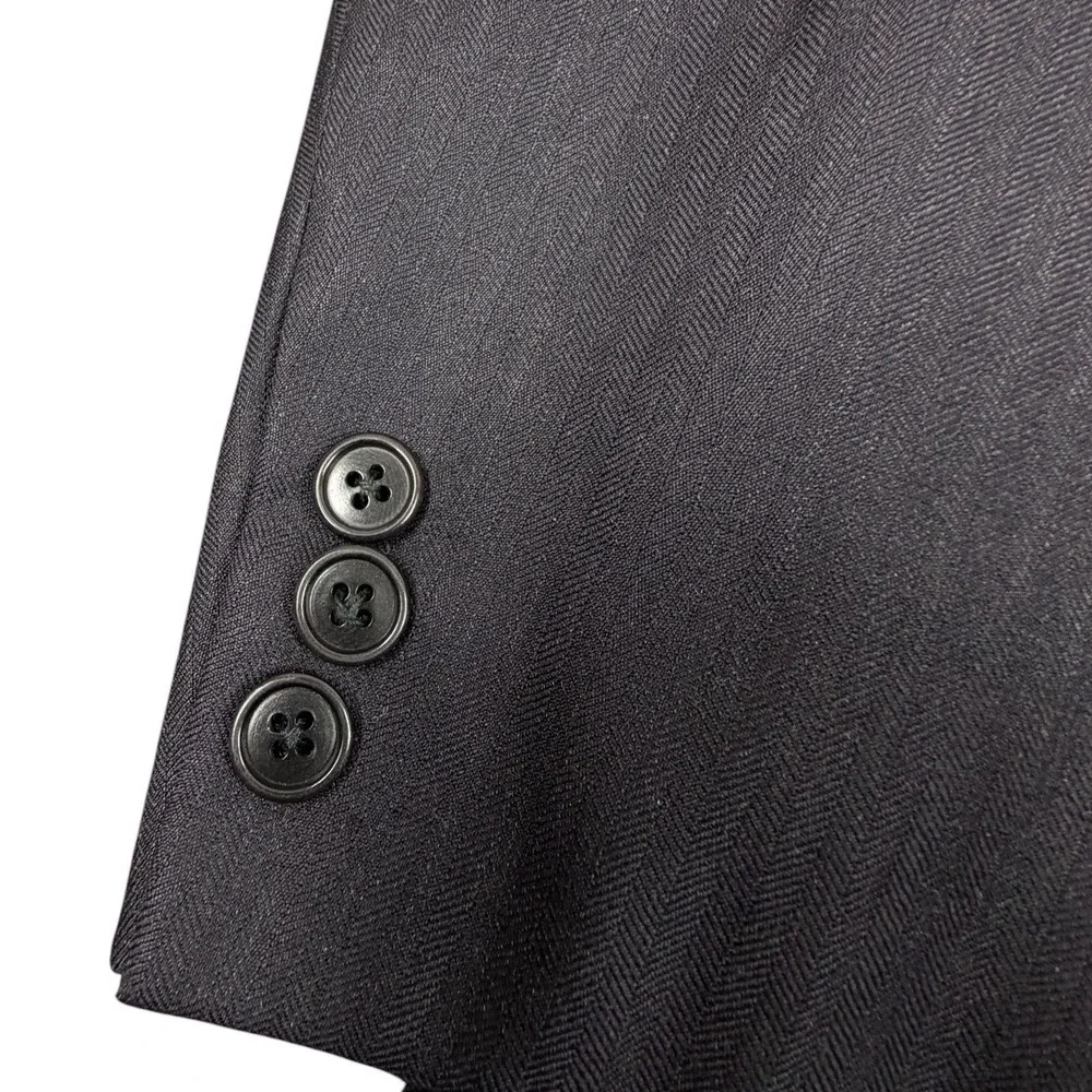 Luciano Barbera Mens Blazer Double Breasted Herringbone Black Wool 46R
